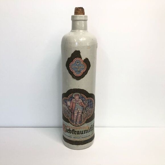 vintage 1966 empty stoneware german beameister liebfraumilch wine bottle w/ cork - Picture 1 of 11